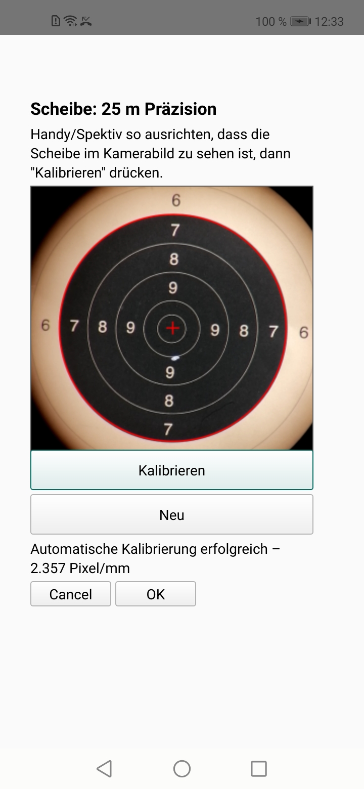 Erfolgreiche Kalibrierung